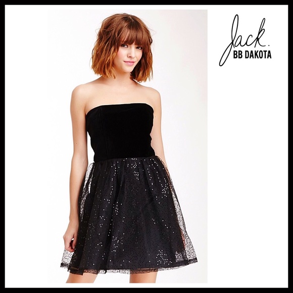 BB DAKOTA BLACK SEQUIN STRAPLESS VELVET BUSTIER COCKTAIL A-LINE MINI DRESS - Picture 7 of 8